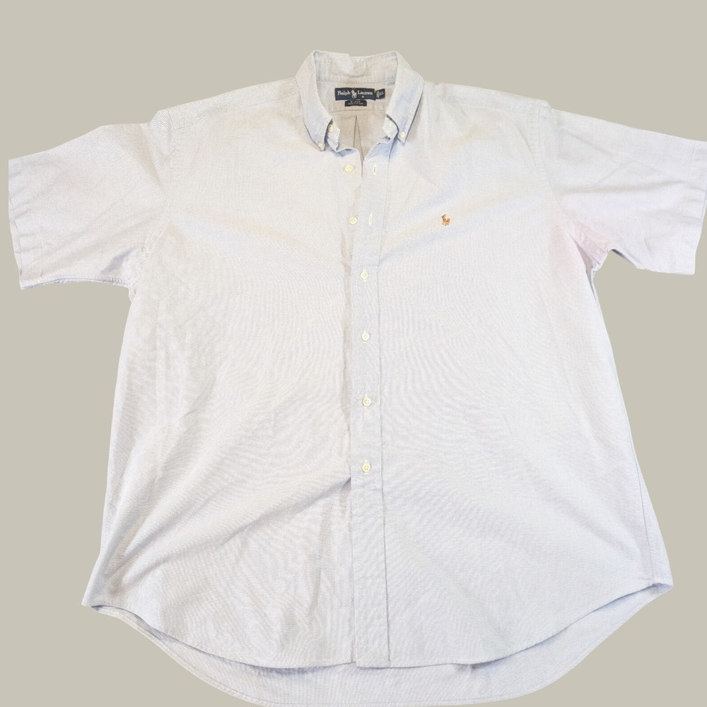 Ralph Lauren Mens Blake Short Sleeve Light Blue Cotton Button Down Shirt Size XL